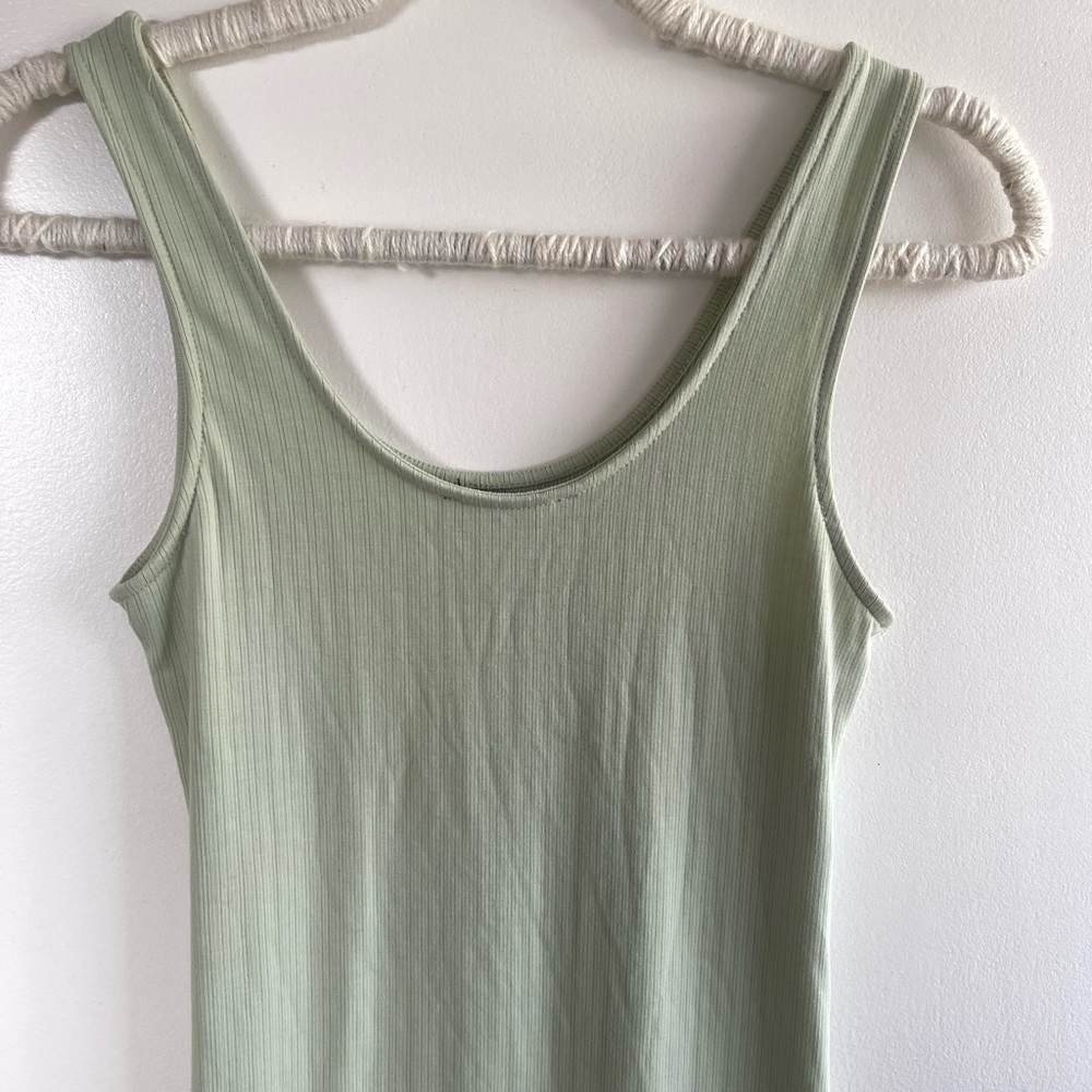 Forever 21 Ribbed Scoop Tank Top - Sage Green